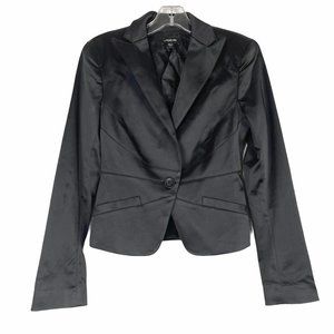 Bebe Black Satin Fitted Blazer Logo Lining Size 2